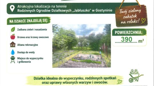 Ogłoszenie sprzedaży działki rekreacyjnej ROD Jabłuszko w Gostyninie