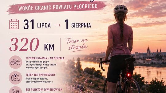 Plakat zapowiadający nocny rajd rowerowy wokół powiatu płockiego