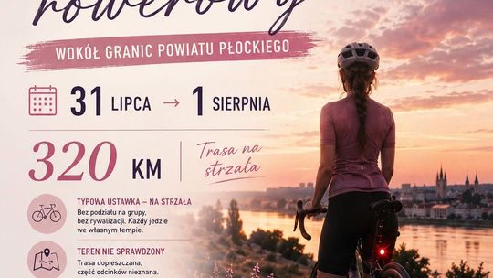 Plakat zapowiadający nocny rajd rowerowy wokół powiatu płockiego