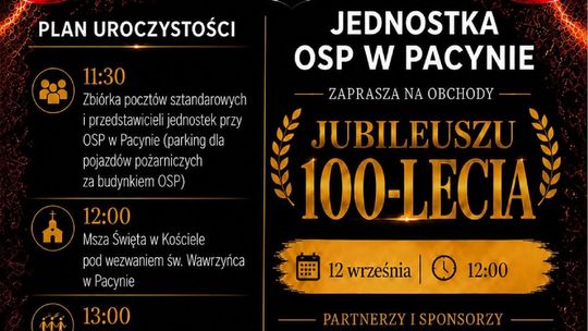 OSP Pacyna zaprasza na obchody jubileuszu 100-lecia jednostki