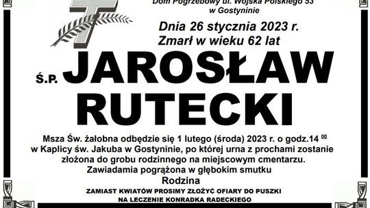 Pogrzeb Jarosława Ruteckiego w środę 1 lutego