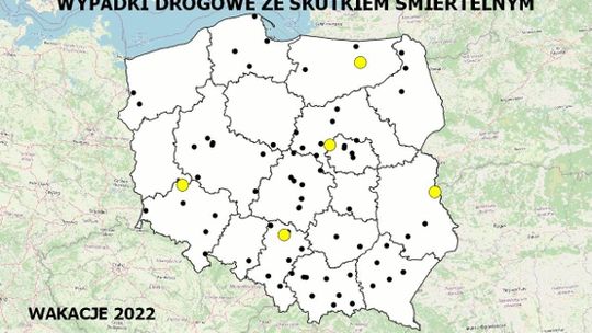 Policyjna mapa wypadków drogowych ze skutkiem śmiertelnym – Wakacje 2022