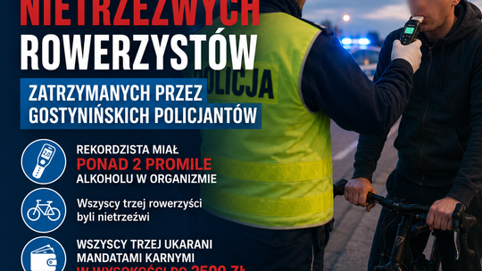 Trzech nietrzeźwych rowerzystów zatrzymanych przez gostynińskich policjantów