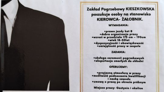 Zakład pogrzebowy poszukuje na stanowisko kierowca-żałobnik