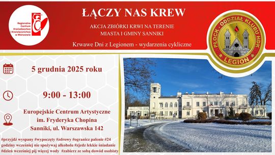 Plakat promujący akcję zbiórki krwi w Sannikach