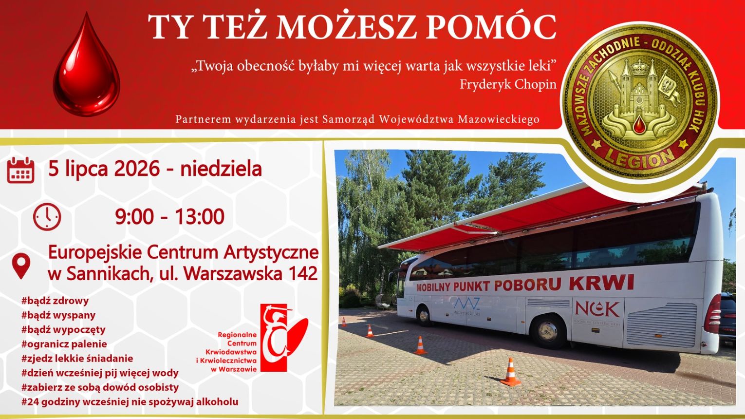 Mobilny punkt poboru krwi przyjedzie do Sannik