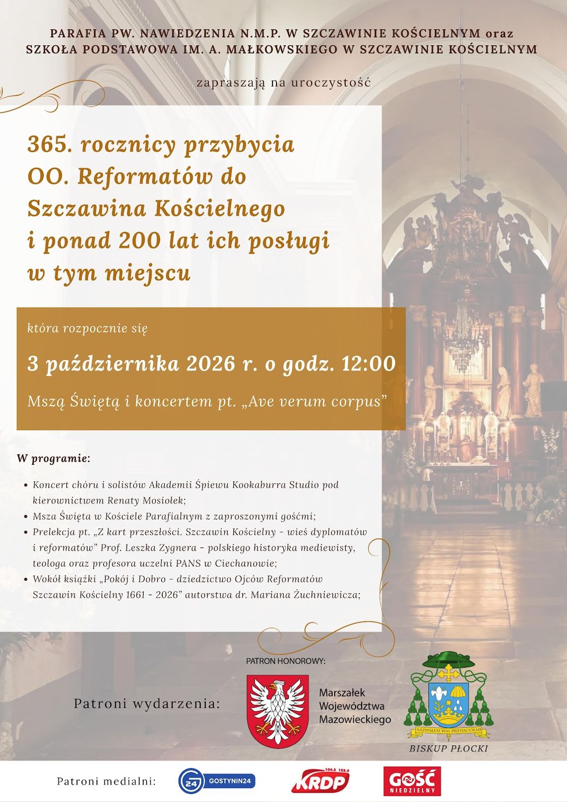365 lat historii i dziedzictwa. Szczawin Kościelny zaprasza na wyjątkowe uroczystości