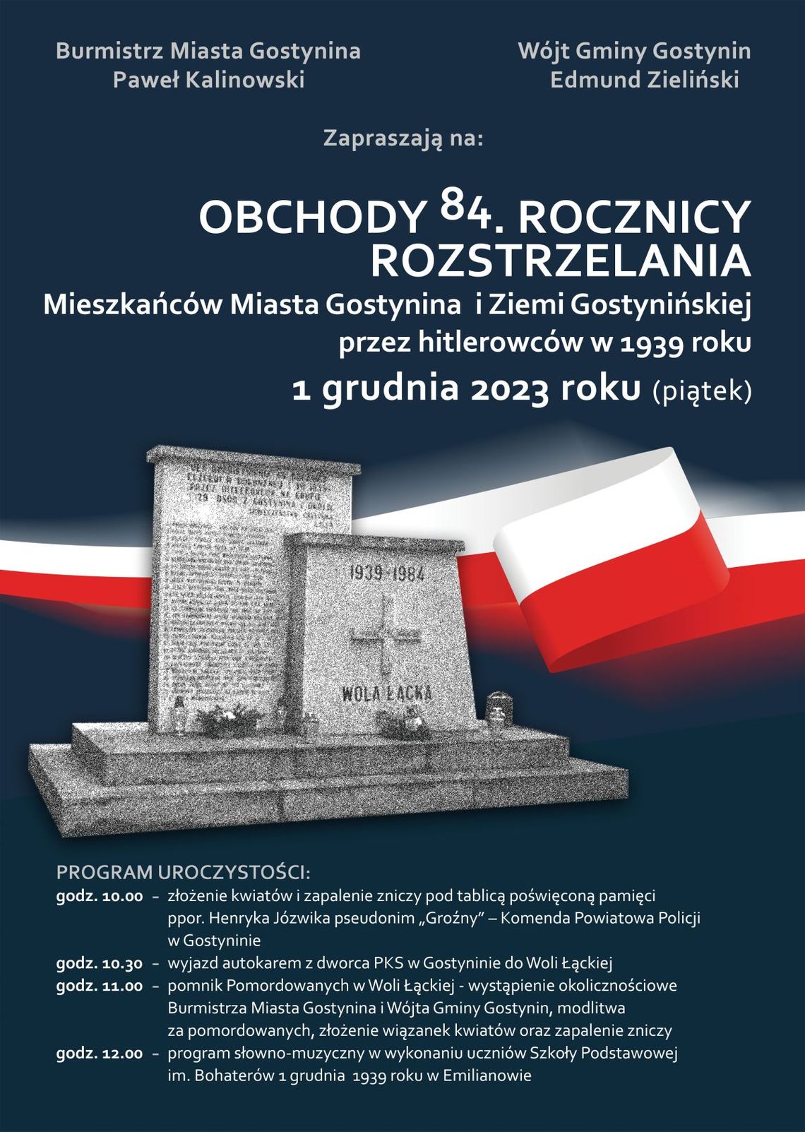 84. rocznica rozstrzelania Mieszkańców Miasta Gostynina i Ziemi Gostynińskiej przez hitlerowców w 1939 r.