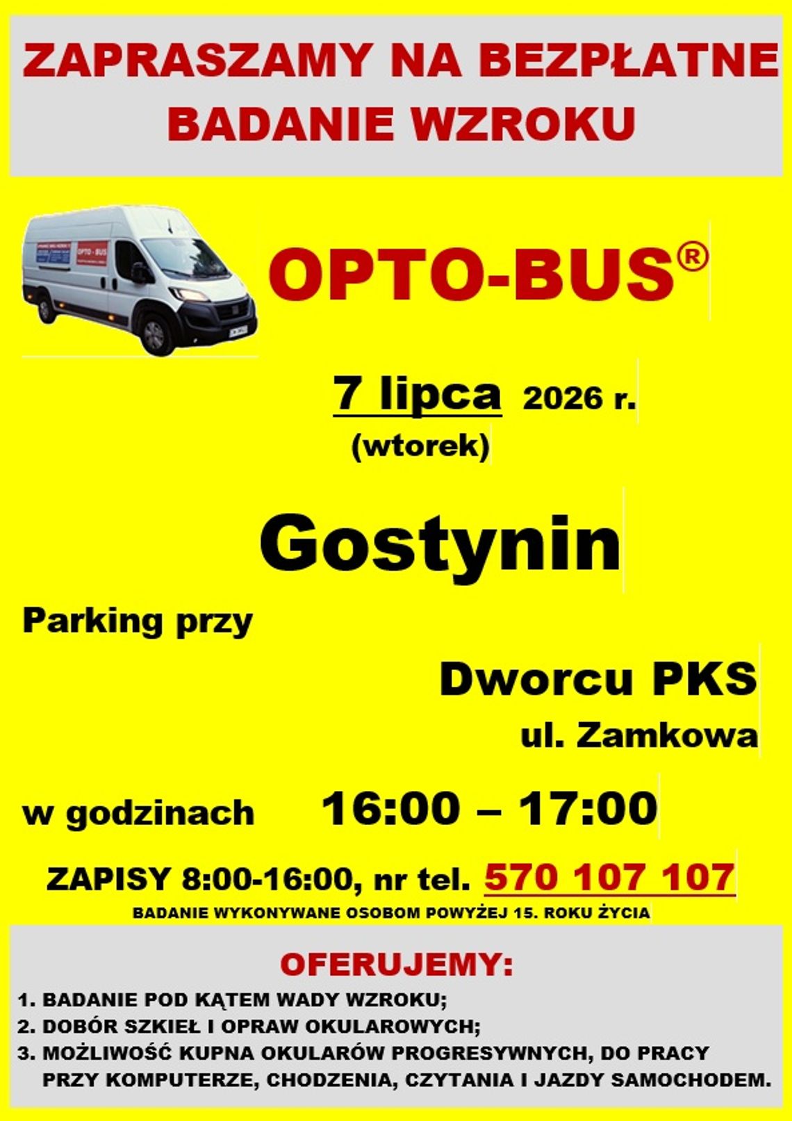 Bezpłatne badanie wzroku w Gostyninie. Opto-Bus przyjedzie 7 lipca Bezpłatne badanie wzroku w Gostyninie. Opto-Bus przyjedzie 7 lipca