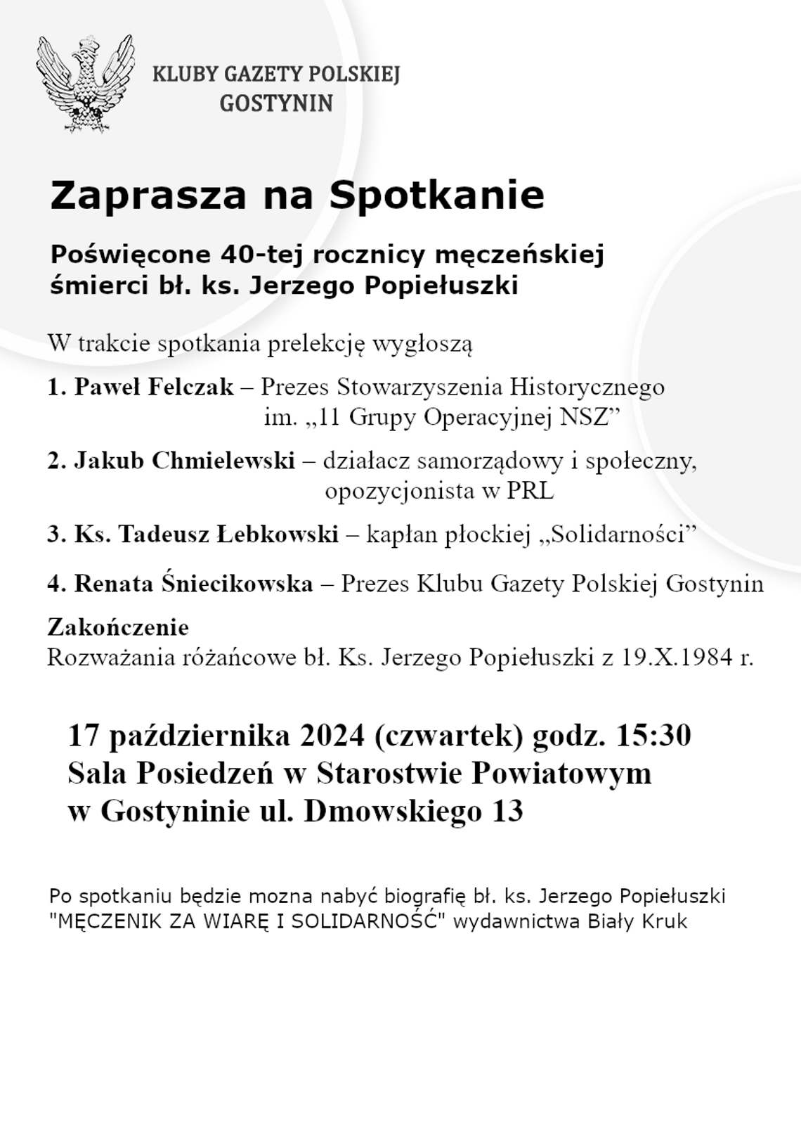 Klub Gazety Polskiej zaprasza na spotkanie