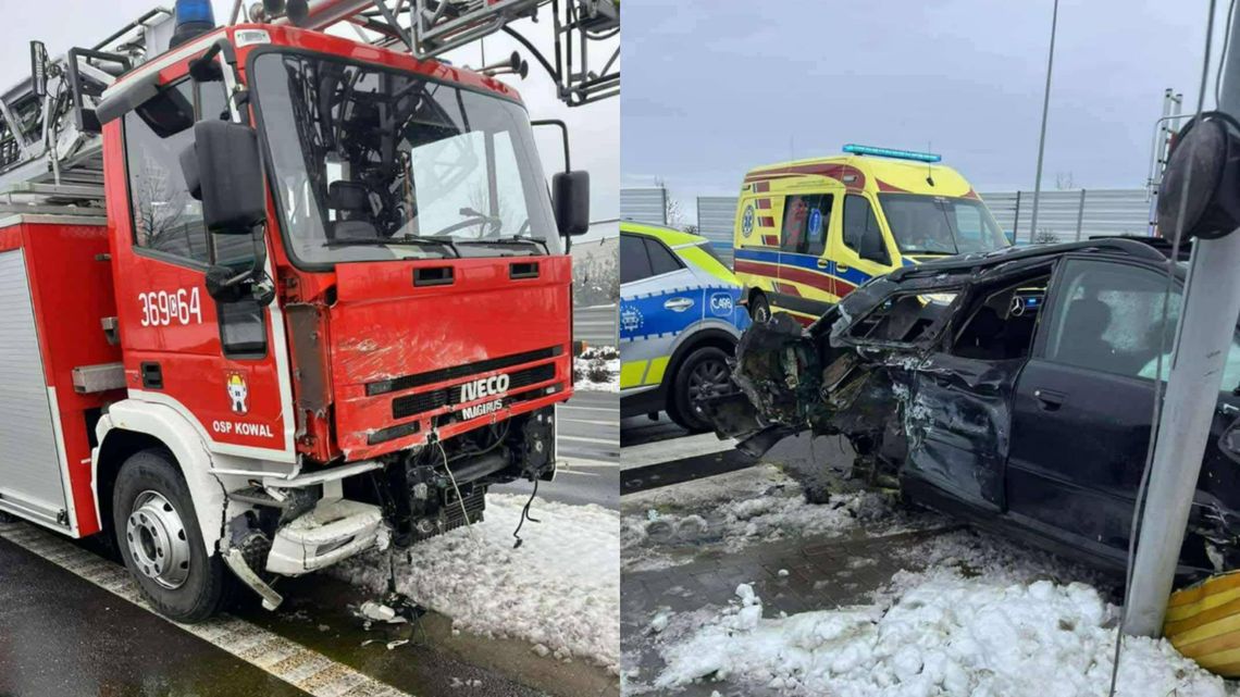 Kolizja wozu strażackiego w Kowalu