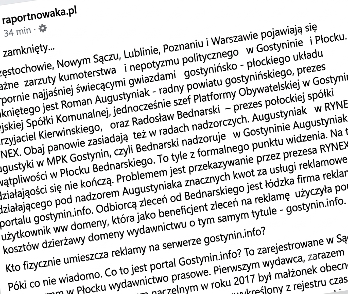 Kumoterstwo i nepotyzm w Gostyninie i Płocku? Zbigniew Nowak stawia poważne zarzuty lokalnym politykom