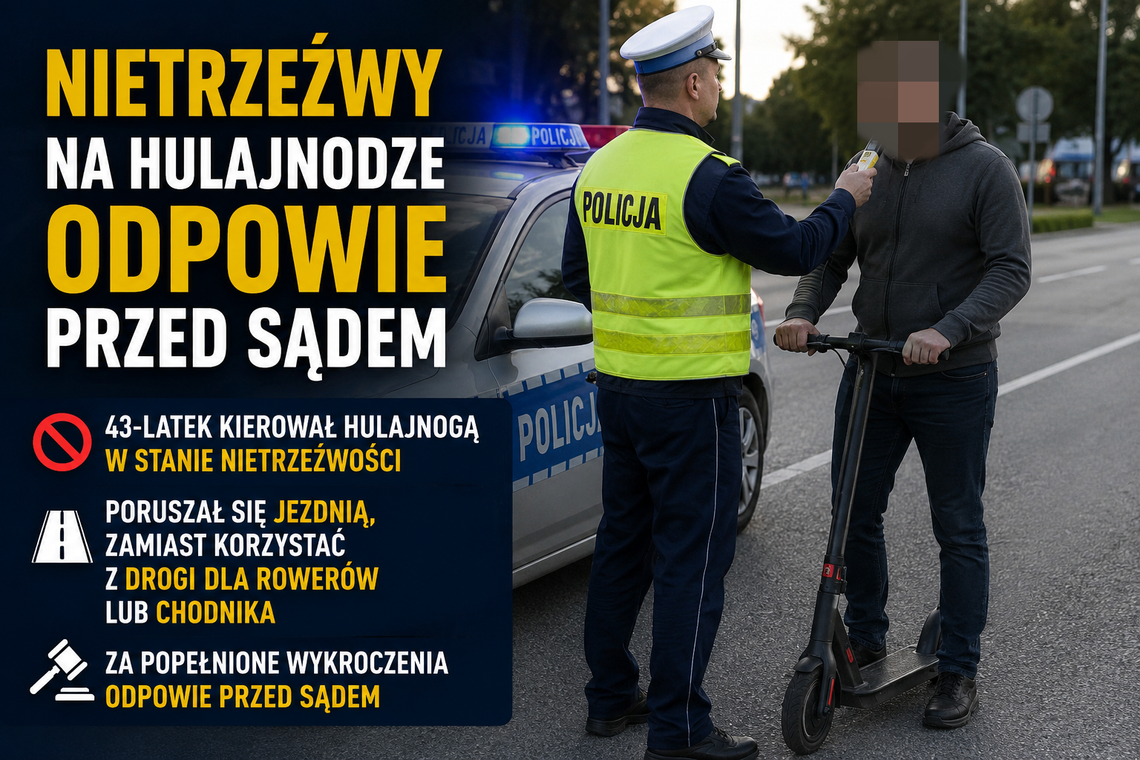 Nietrzeźwy kierujący hulajnogą elektryczną zatrzymany przez policjantów