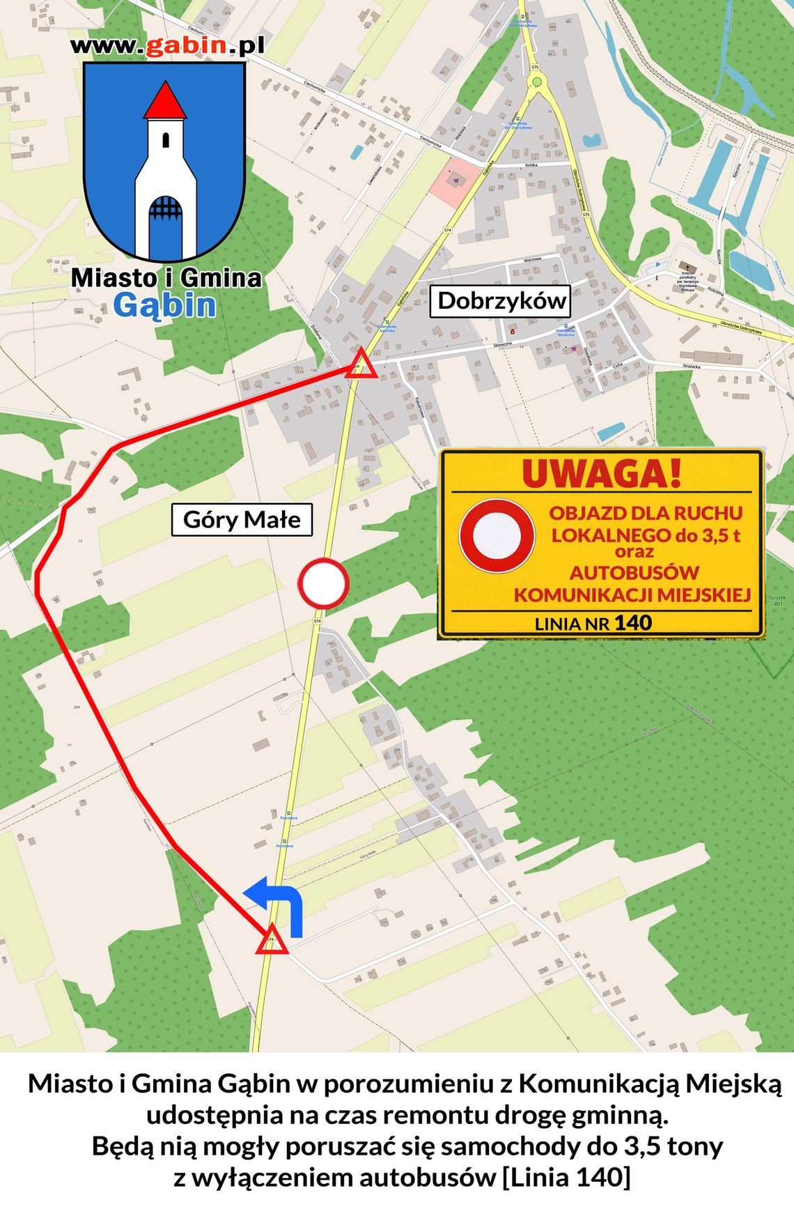 Od 26 lutego zamknięta zostanie droga DW574 w Dobrzykowie