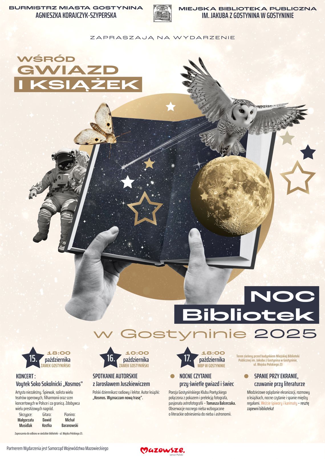 Plakat promujący Noc Bibliotek 2025 w Gostyninie