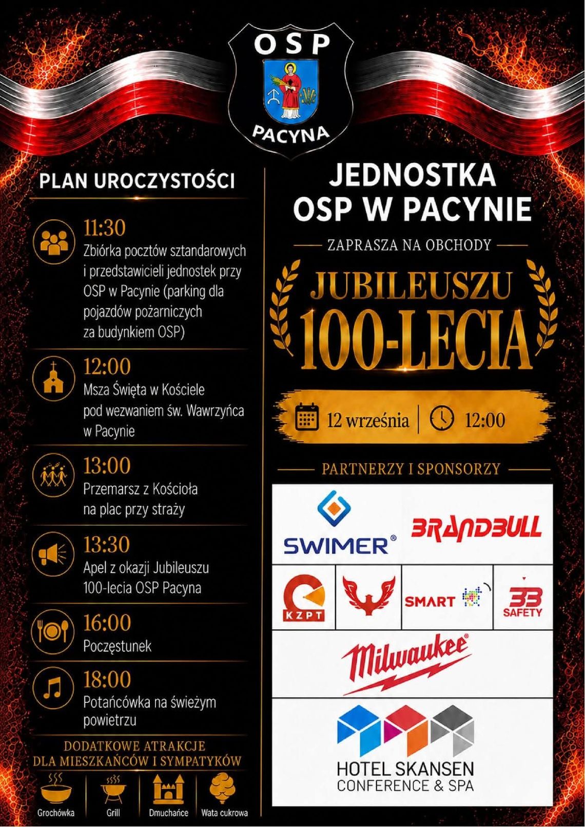 OSP Pacyna zaprasza na obchody jubileuszu 100-lecia jednostki OSP Pacyna zaprasza na obchody jubileuszu 100-lecia jednostki