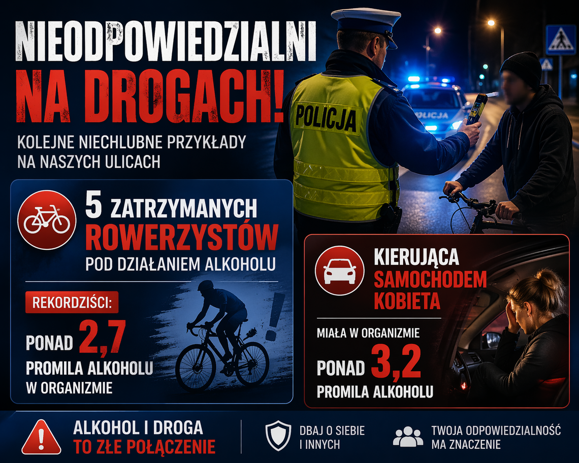 Pięciu zatrzymanych rowerzystów pod działaniem alkoholu w ramach działań „NURD”