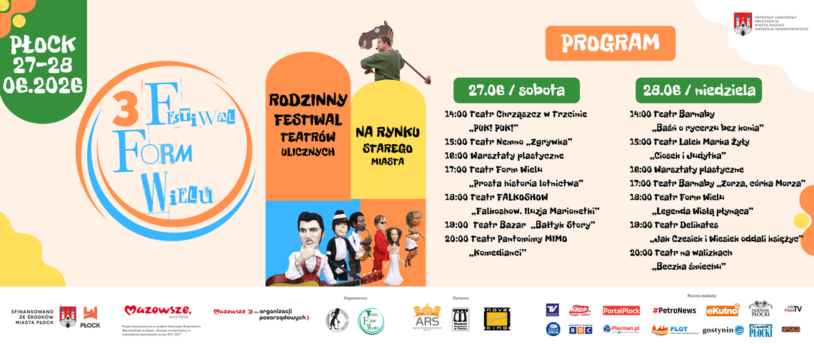 Płock zaprasza na 3. Festiwal Form Wielu. Dwa dni rodzinnych spektakli w sercu miasta