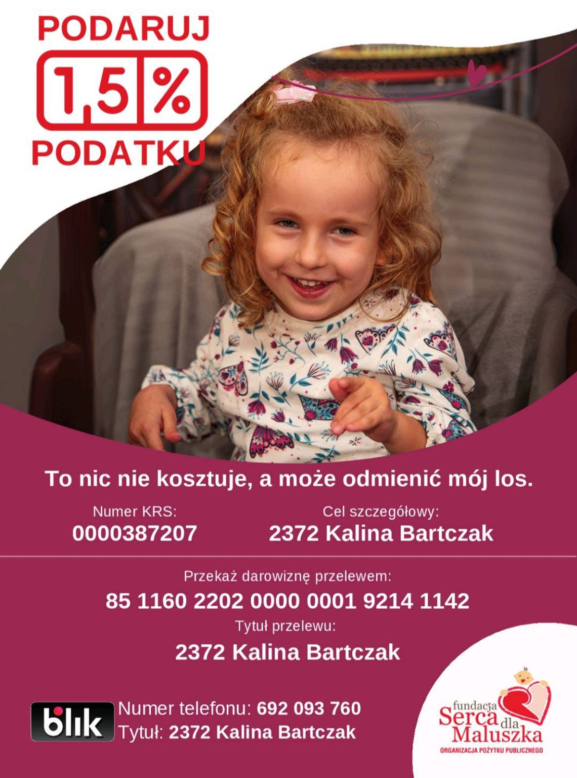 Podaruj 1,5 procent podatku Kalinie Bartczak