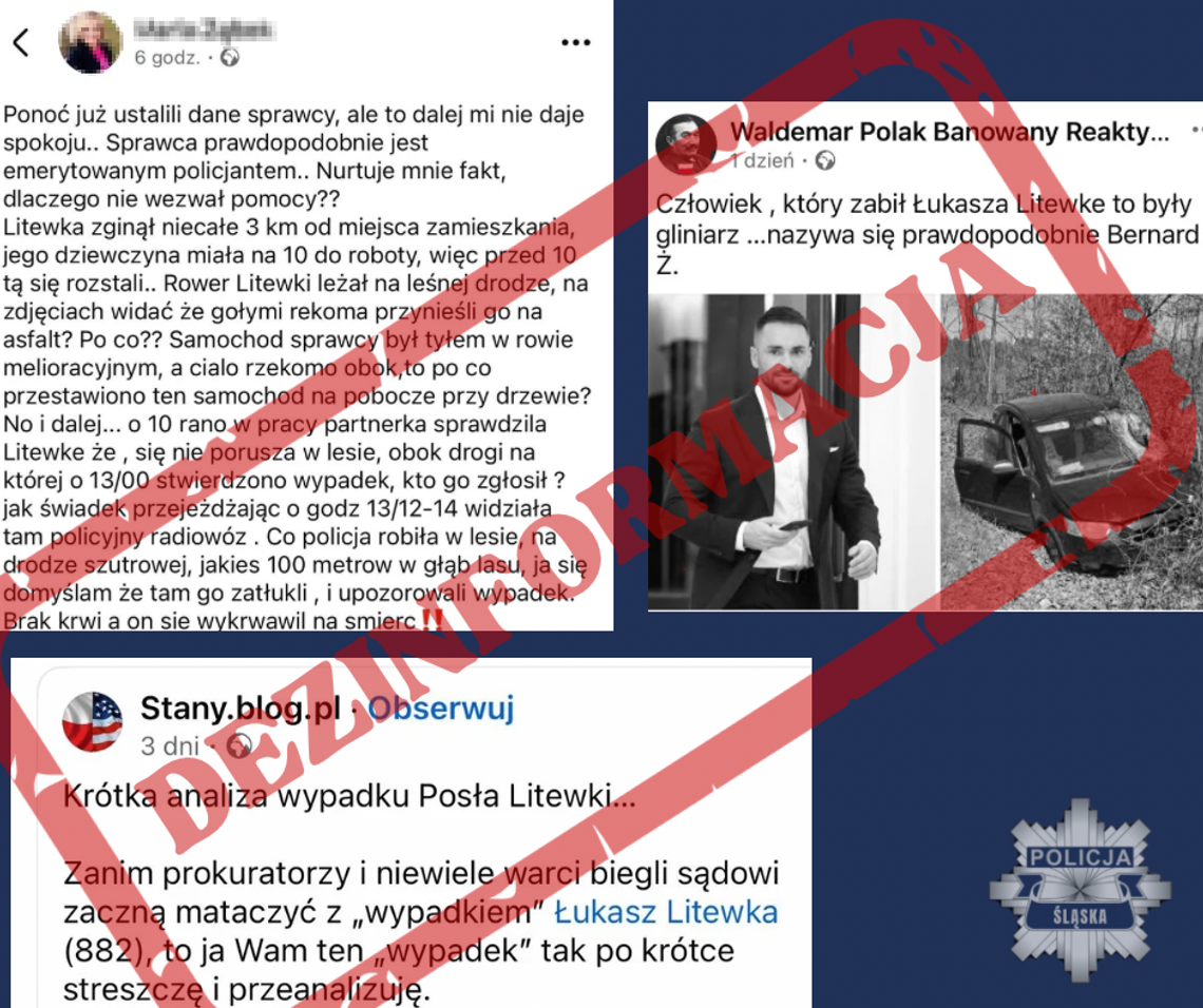Policja apeluje o powściągliwość w wyrażaniu opinii na temat śmierci posła Łukasza Litewki