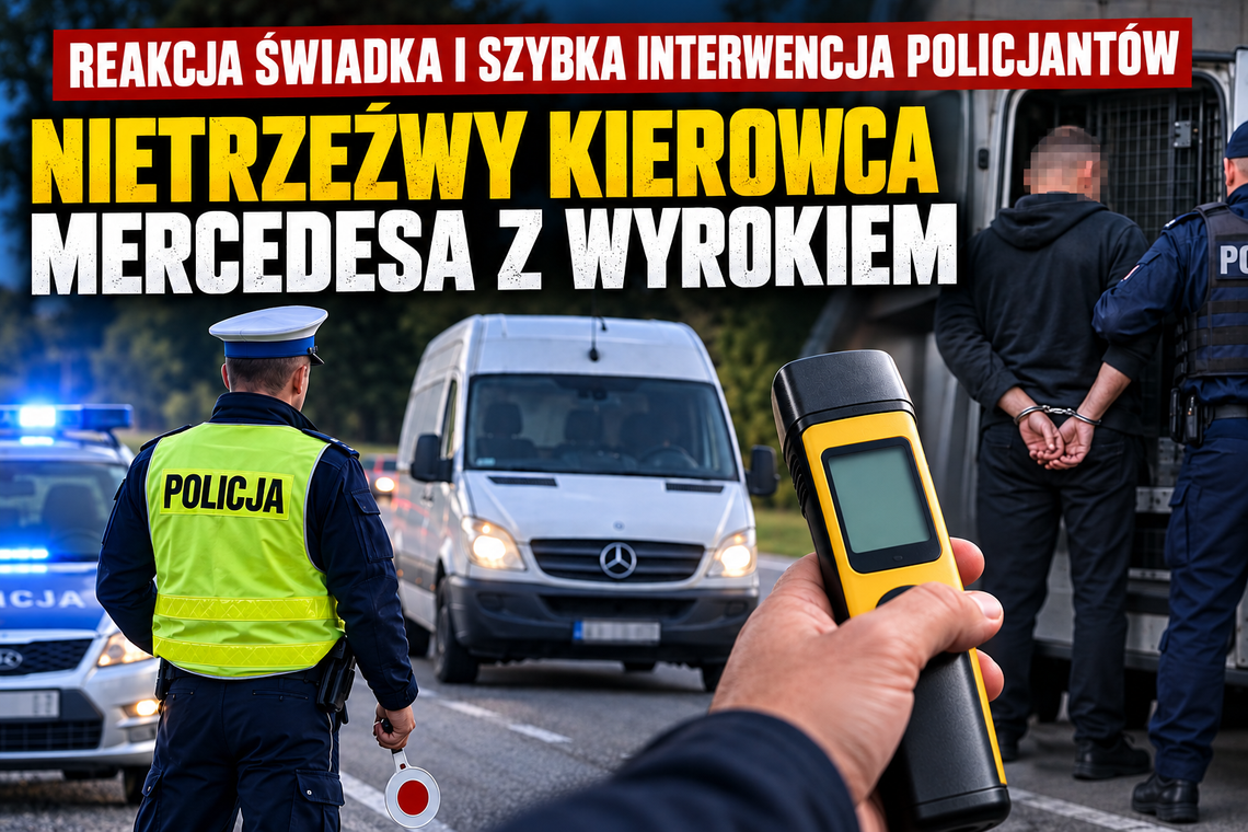 Reakcja świadka i szybka interwencja policjantów. Nietrzeźwy kierowca Mercedesa z wyrokiem