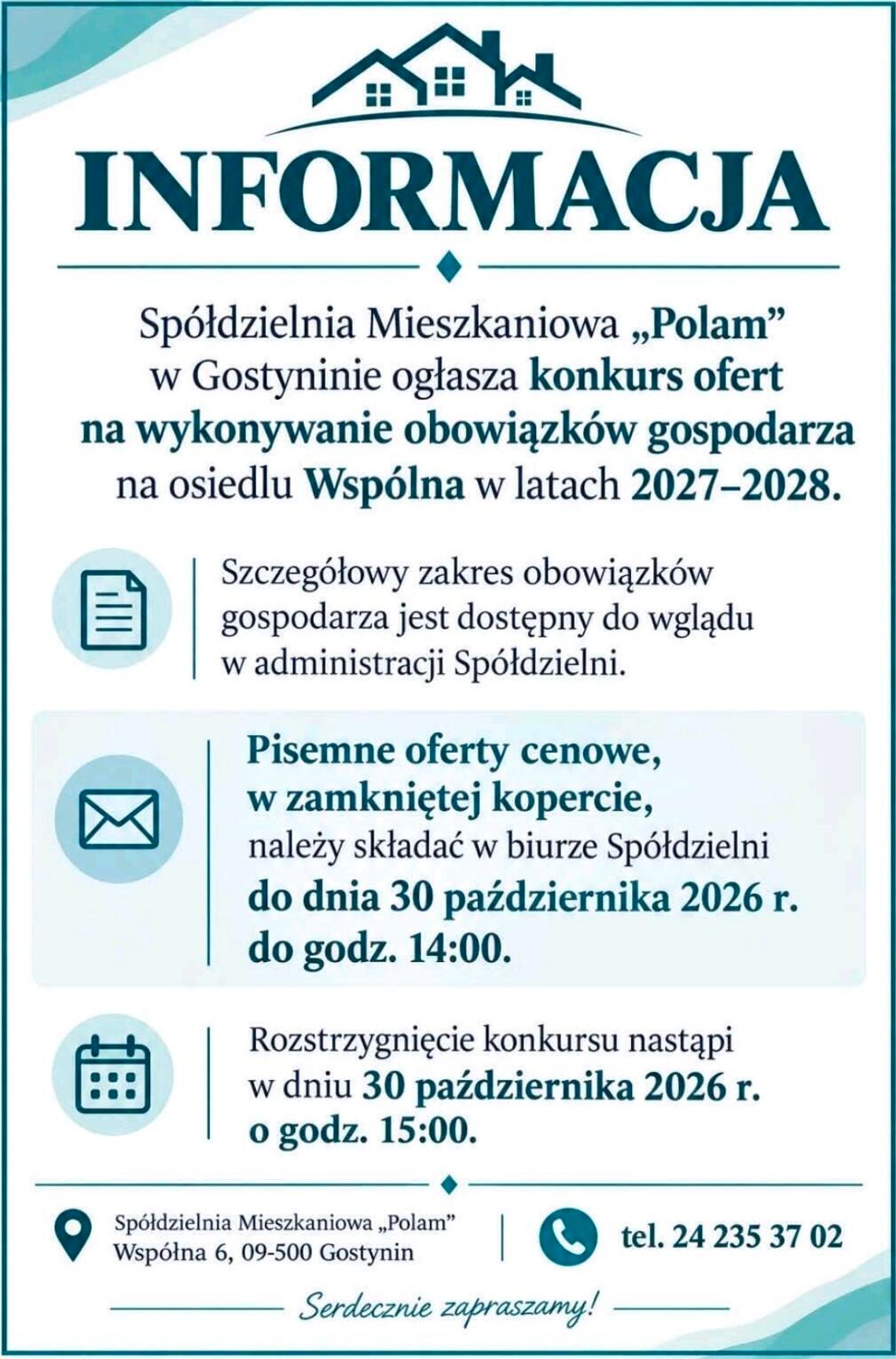 Spółdzielnia „Polam” w Gostyninie szuka gospodarza osiedla Wspólna na lata 2027–2028