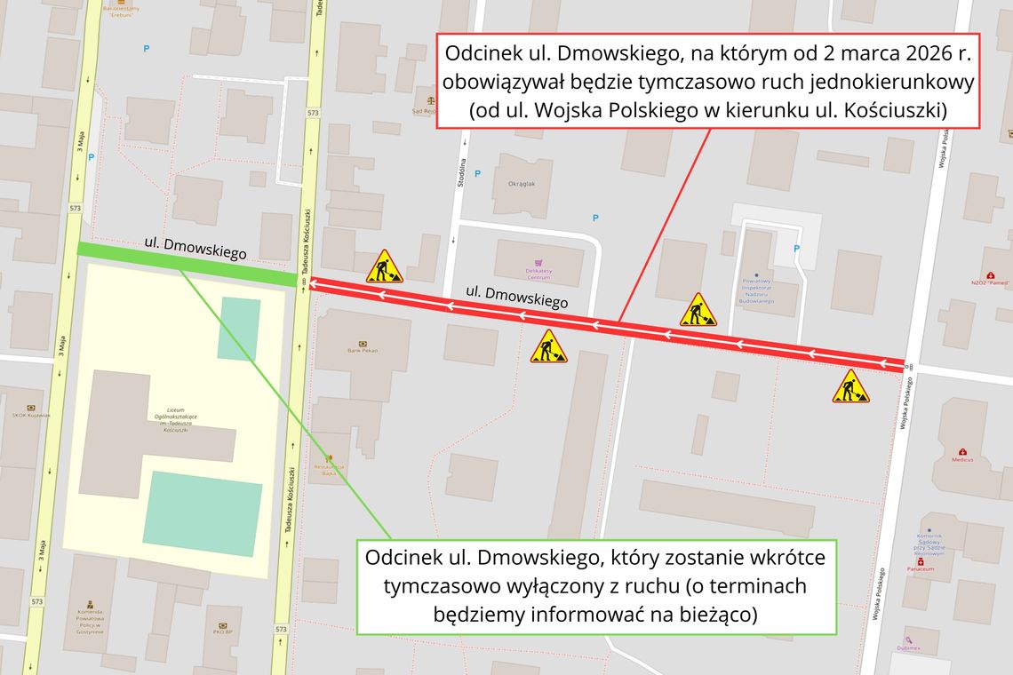 Utrudnienia w ruchu na ul. Dmowskiego