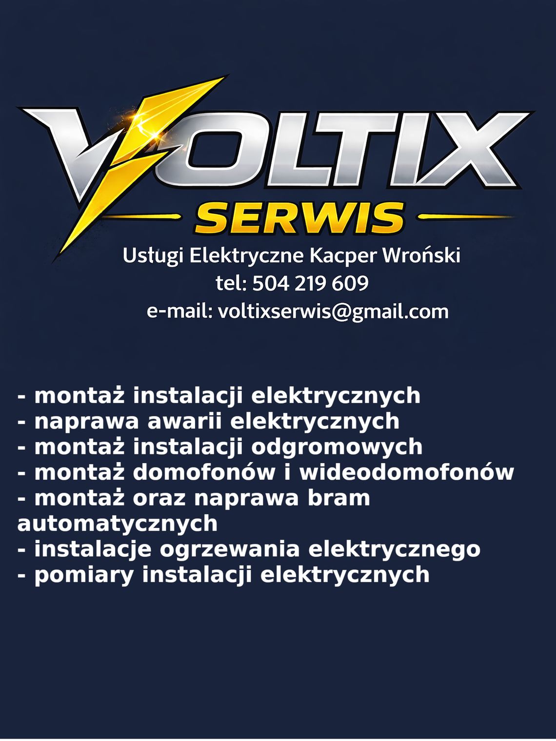 VOLTIX SERWIS – Bezpieczeństwo i nowoczesność w Twojej instalacji elektrycznej VOLTIX SERWIS – Bezpieczeństwo i nowoczesność w Twojej instalacji elektrycznej