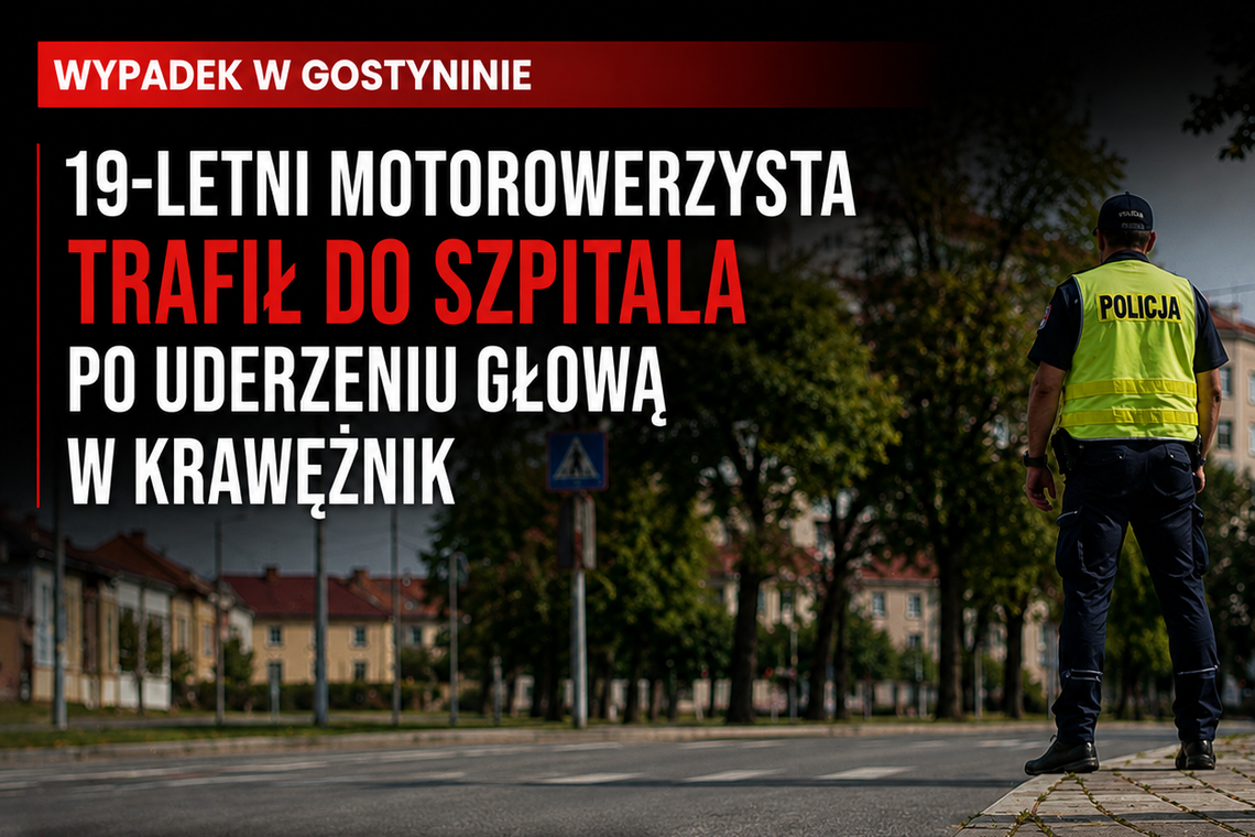 Wypadek w Gostyninie. 19-letni motorowerzysta trafił do szpitala po uderzeniu głową w krawężnik Wypadek w Gostyninie. 19-letni motorowerzysta trafił do szpitala po uderzeniu głową w krawężnik
