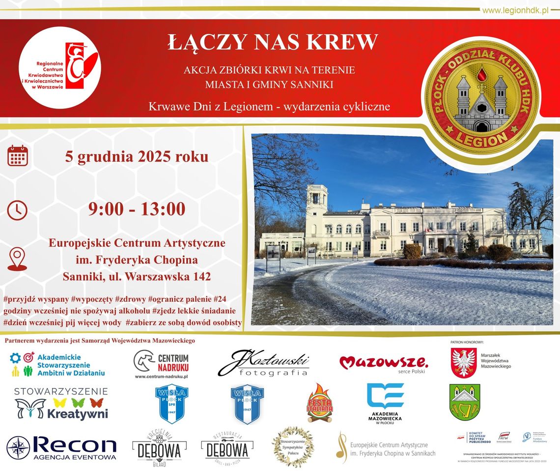 Plakat promujący akcję zbiórki krwi w Sannikach