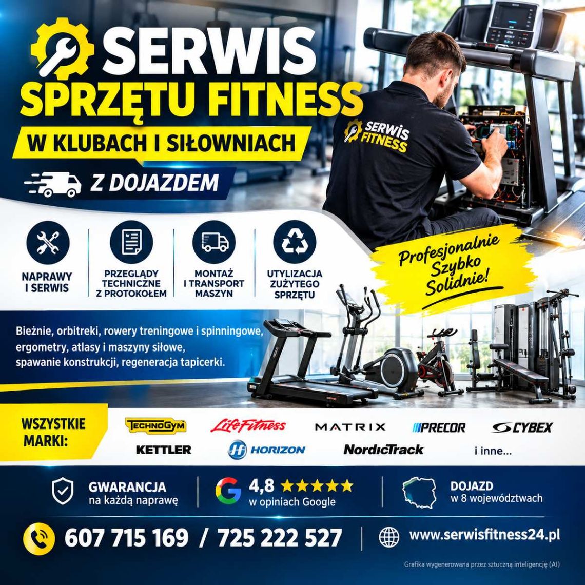 Naprawa maszyn siłowych i cardio w klubach fitness - z dojazdem