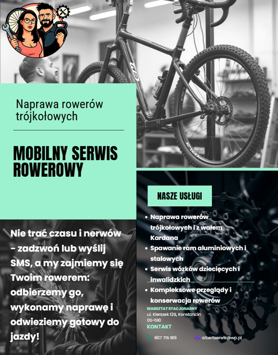 Naprawa rowerów trójkołowych, z wałem Kardana i spawaniu ram aluminiowych, stalowych