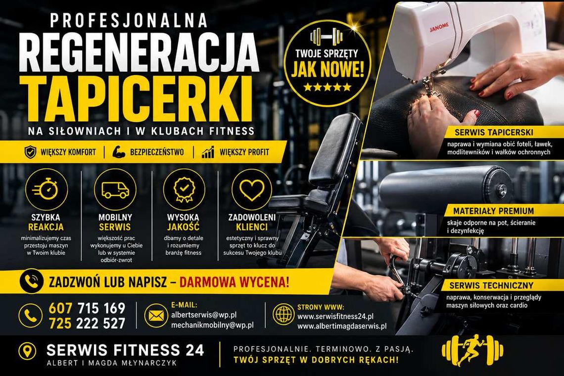 Regeneracja tapicerki na siłowniach, w klubach fitness i studiach treningowych, serwis sprzętu na si