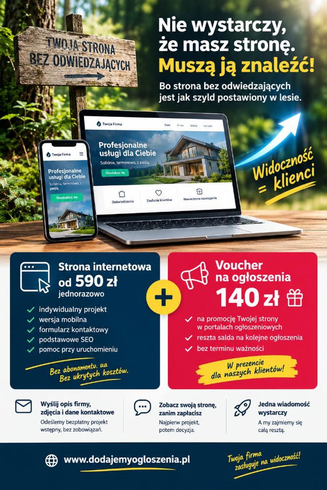 Sama strona nie przynosi klientów. Strona i widoczność już tak | projekt wstępny gratis Sama strona nie przynosi klientów. Strona i widoczność już tak | projekt wstępny gratis