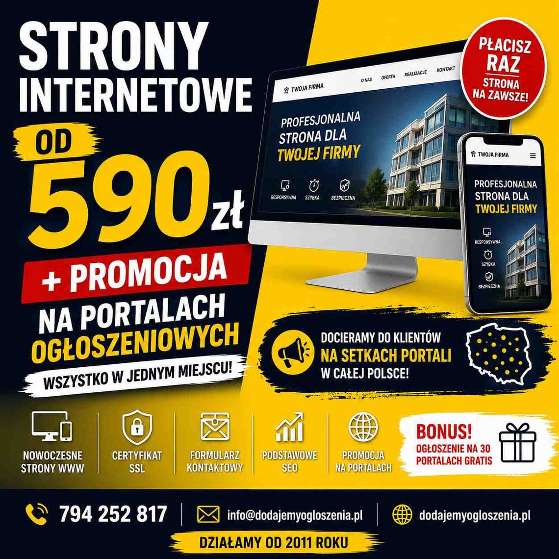 Strony WWW od 590 PLN TANIO + projekt wstępny za darmo Strony WWW od 590 PLN TANIO + projekt wstępny za darmo