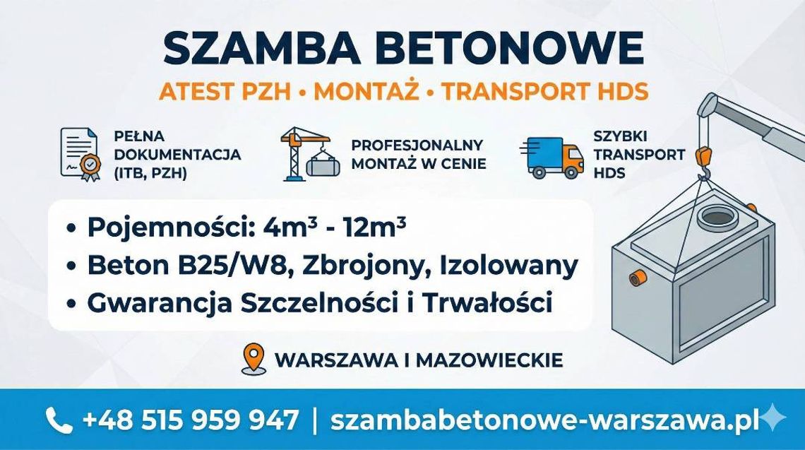 Szamba Betonowe Gostynin Atest PZH, Montaż, Transport HDS