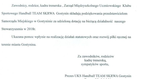 Oświadczenie odnośnie otwartego konkursu ofert w ramach rozwoju sportu w 2018r.