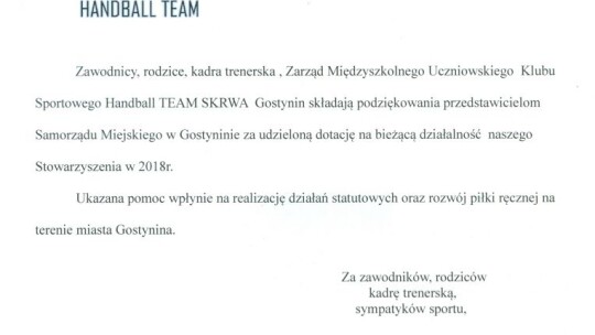 Oświadczenie odnośnie otwartego konkursu ofert w ramach rozwoju sportu w 2018r.